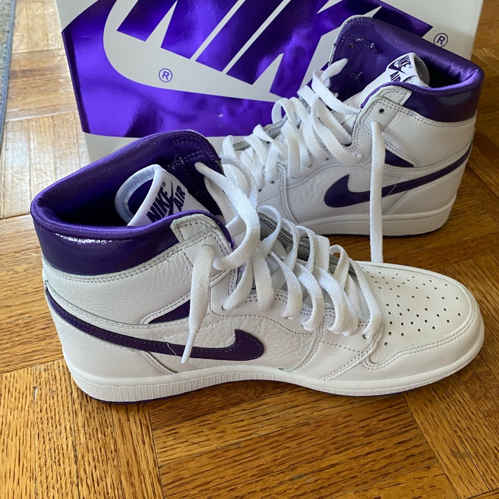 1985 Air Jordan’s - White and Purple - New In Box - Purple Laces Included.